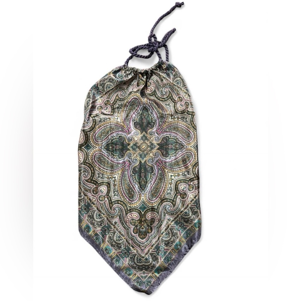 Ali & Kris Green Paisley Halter Silk Top with Purple Accents